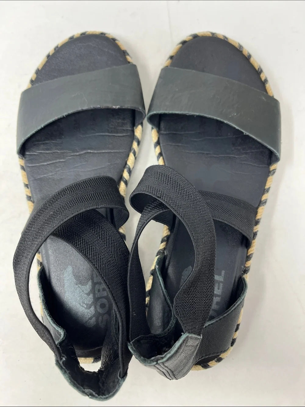 SOREL Ella II Leather Strappy Stretch Sandal Minimalist Espadrille Flats SZ 6.5